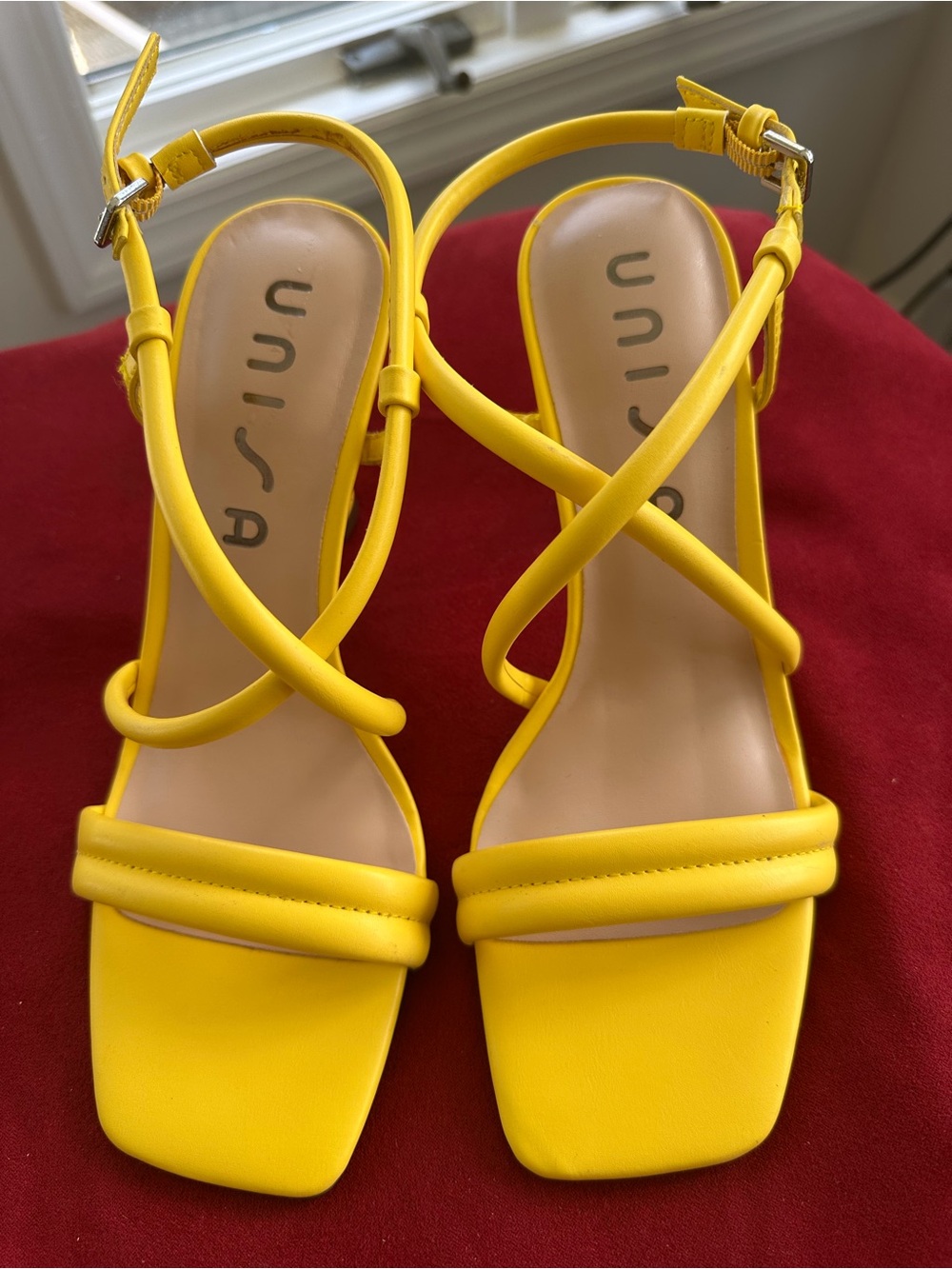 Unisa Bright Yellow Crisscross Strap Heeled Sandals